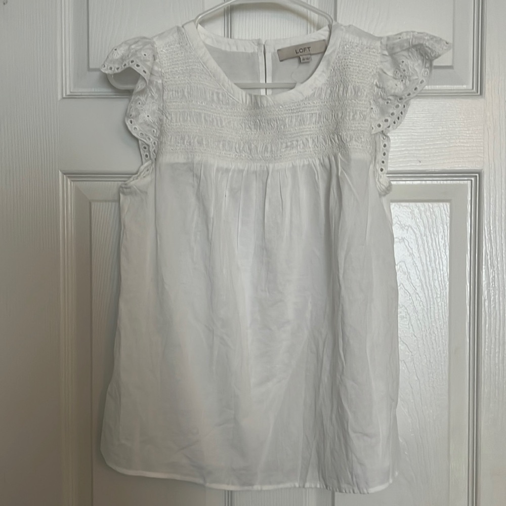 Loft white eyelet sleeve blouse